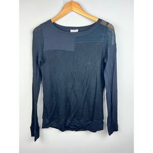 AG Adriano Goldschmied Womens Black Long Sleeve Mesh Insert Textured Top XS